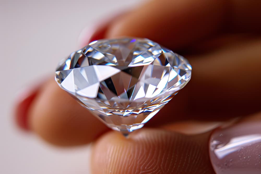 Hand hält einen funkelnden Diamanten – Erinnerungsdiamant aus der Asche bei einer Diamantbestattung bei Pietät Mayer Frankfurt